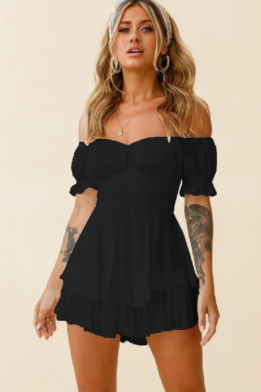 women's lace-up dressesMahoney Smocked Ruffle Mini Dress - Black