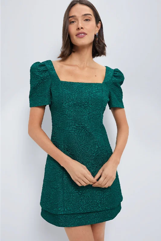 women's evening dressesEmerald Green Jacquard Juliana Mini Dress