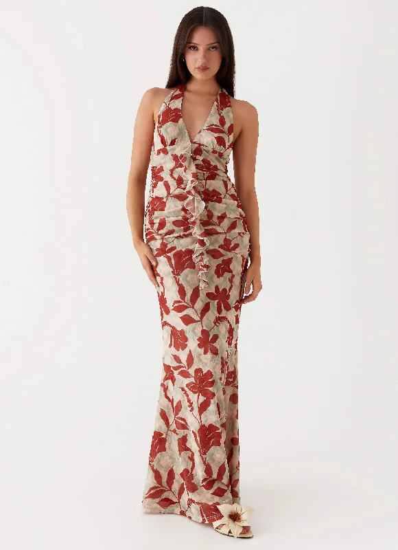 women's bridesmaid dressesArdenia Halter Maxi Dress - Red Green Floral