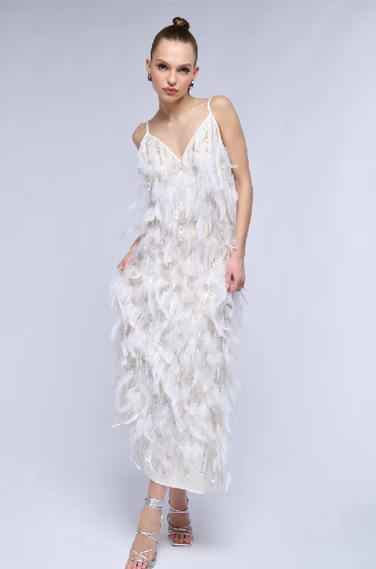 women's bespoke dressesDREAM GIRL FEATHER EMBELLISHED MAXI DRESS