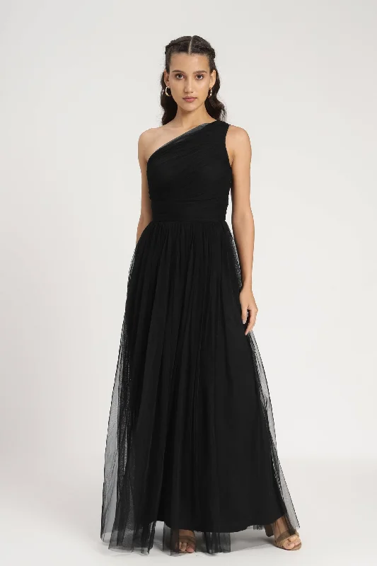 Sheath DressOne Shoulder Maxi Dress in Black