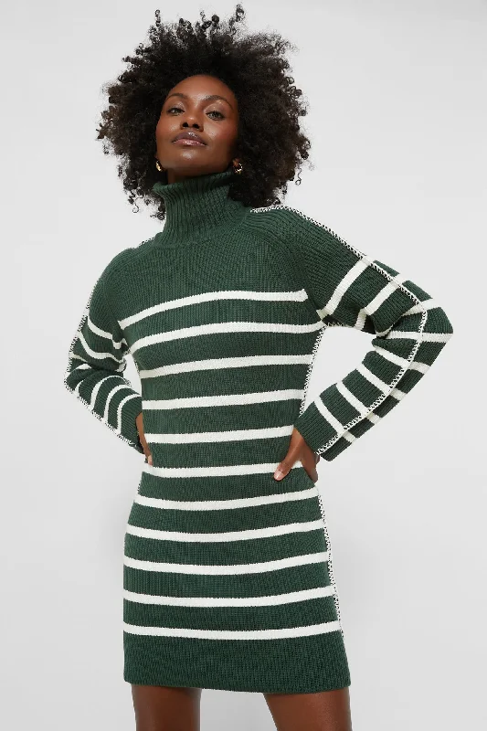 women's striped dressesPine Green & White Striped Emsley Mini Sweater Dress