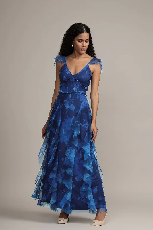 Denim DressMalin Maxi Dress in Cobalt Floral