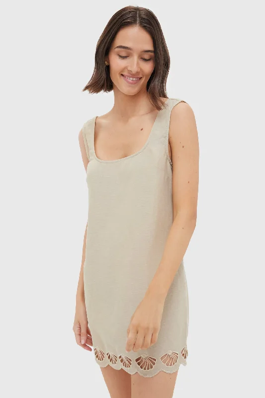 A-Line DressJute Air Linen Scallop Mini Dress