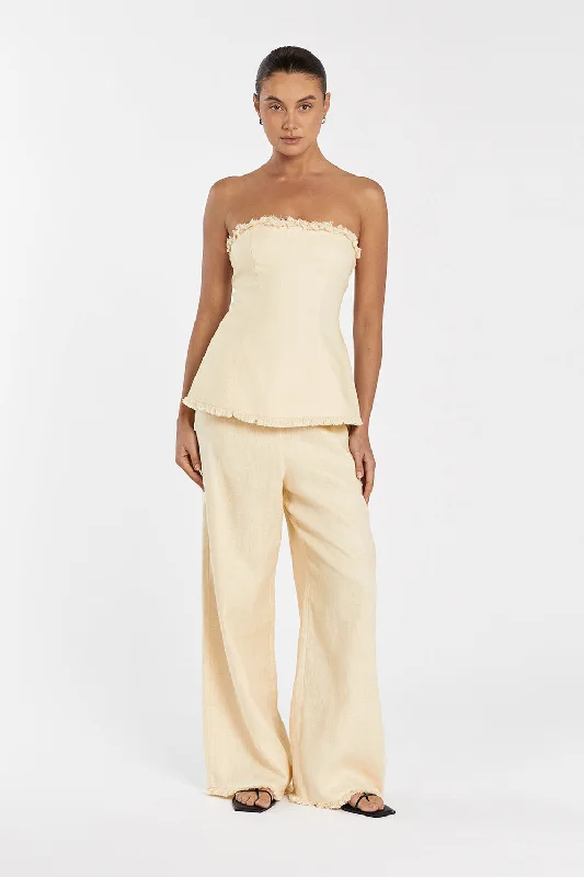 ZAHARA LEMON LINEN FRINGED PANT