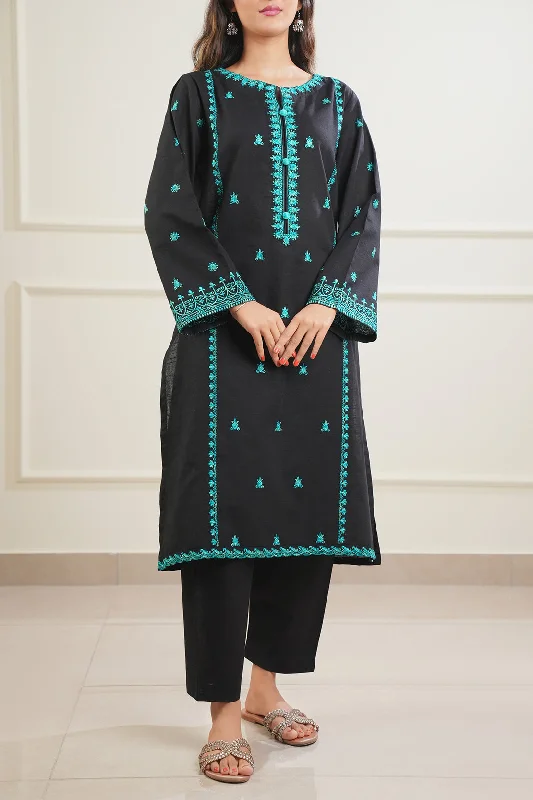 Solid + Embroidered Khaddar Stitched 2 Piece (Shirt/Trouser)