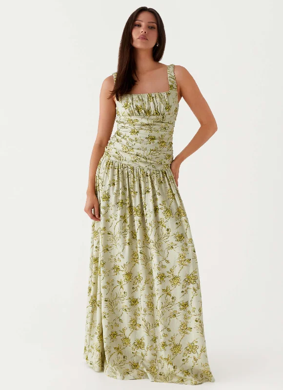 women's lightweight dressesZinna Linen Maxi Dress - Sage Floral