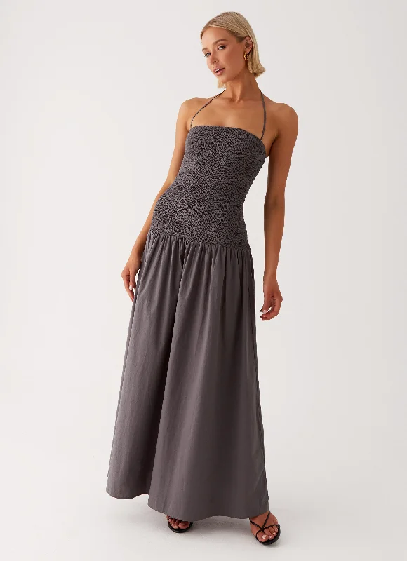 Plunging Neckline DressZahra Maxi Dress - Charcoal