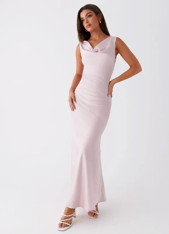 women's bow dressesBe Mine Satin Maxi Dress - Mauve Pink