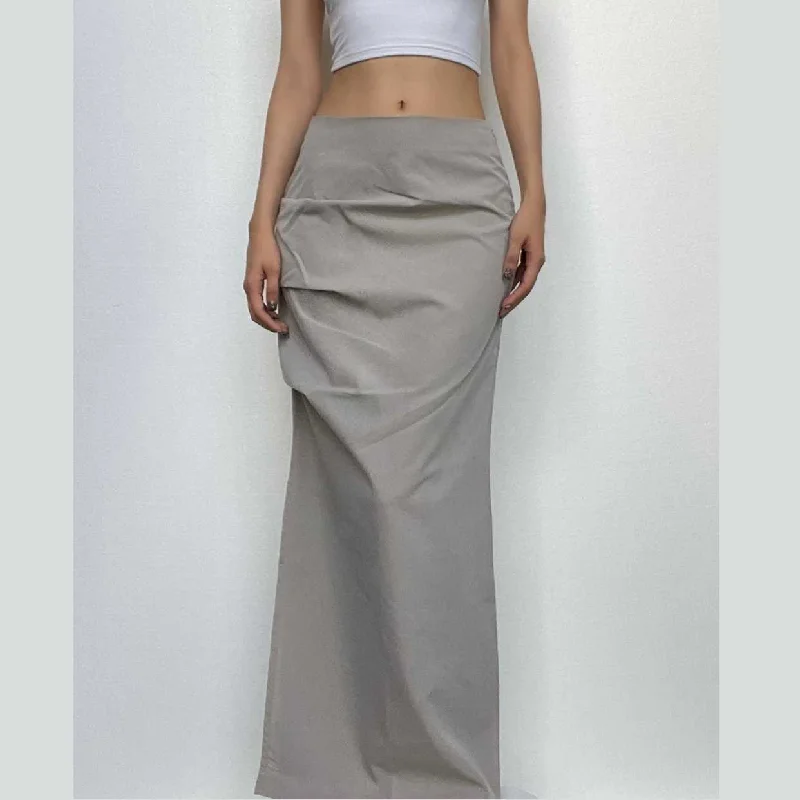 women's floral pleated skirtsRuched solid zip-up slit cargo maxi skirt