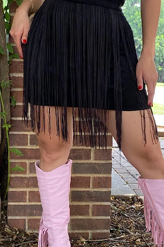 women's casual skirtsBQ13304  Black skirt w/fringe tassels IS17