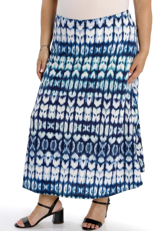 women's fair-trade solid-color skirtsVikki Vi Jersey Blue Tribal Maxi Skirt