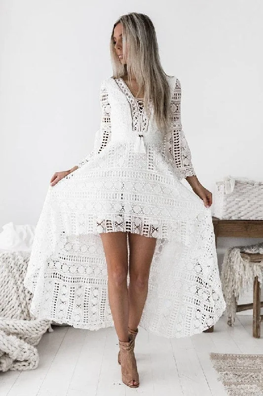 women's silk dressesBoho High Low Dress - White