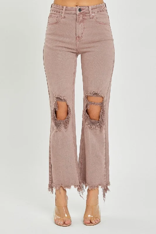 Flutter-Sleeve DressDistressed Straight Leg Mauve Jeans