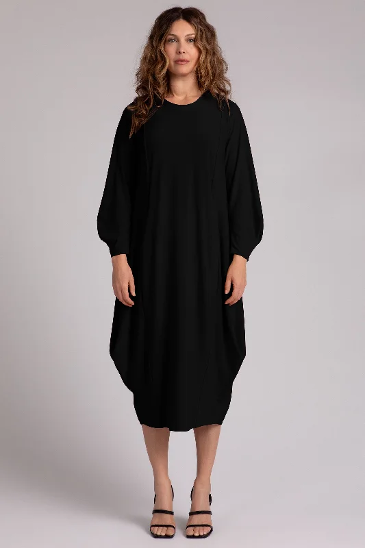 women's petite dressesEasy Crew Neck Lantern Dress | Black