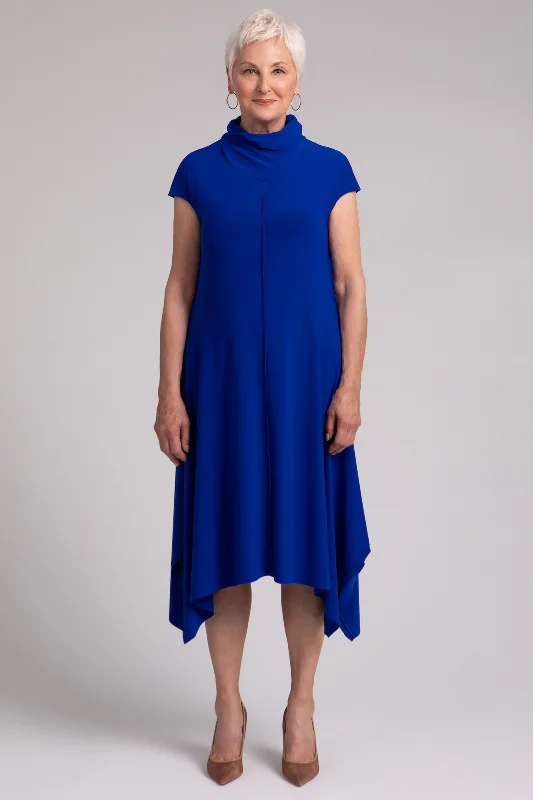 Velveteen DressFlounce Funnel Neck Dress | Lapis