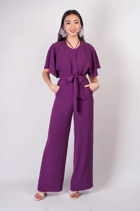 women's jumpsuits for ethical manufacturingEggplant Pleated Wrap Necee Jumpsuit