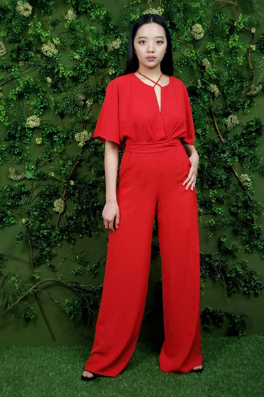 women's jumpsuits with Peter Pan collarsNecee Jumpsuit Red