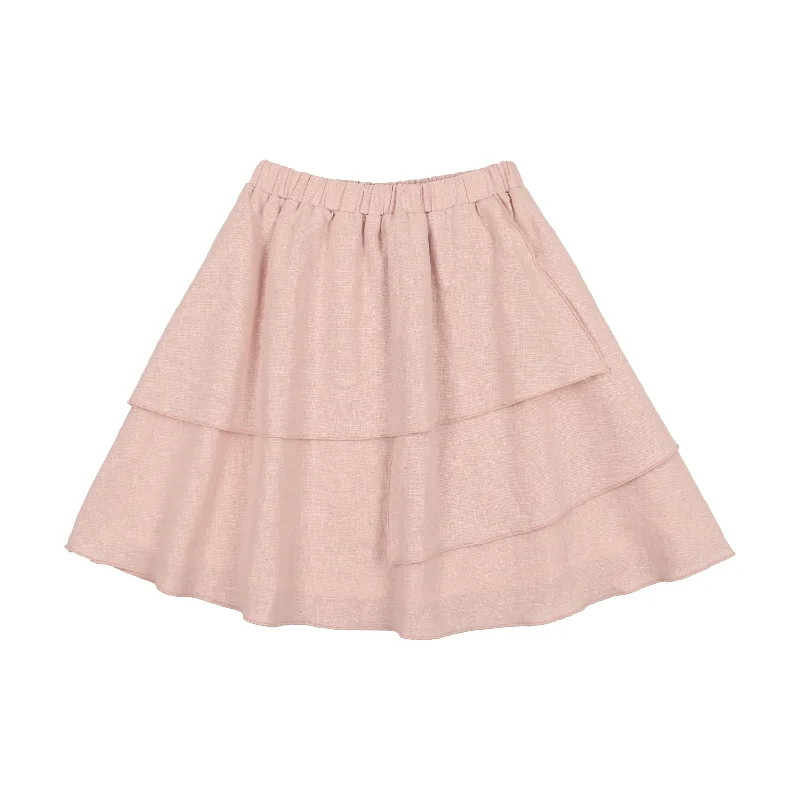 women's eco-friendly checked skirtsAnalogie Linen Layered Skirt - Pink