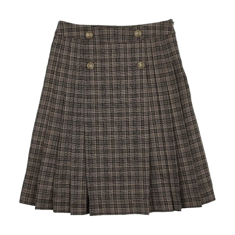 women's floral skirtsAnalogie Pleated Skirt - Navy/Brown Plaid