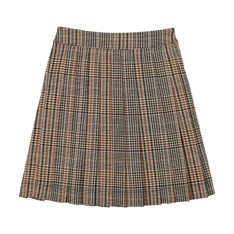 women's satin skirtsAnalogie Pleated Skirt - Navy/Ecru Plaid