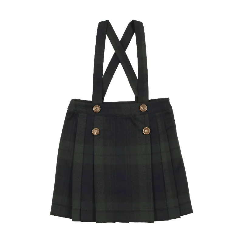 women's chiffon skirtsAnalogie Pleated Suspender Skirt - Forest Plaid