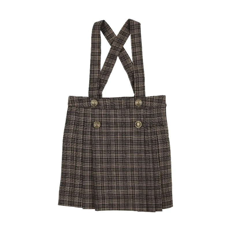 women's solid-color skirtsAnalogie Pleated Suspender Skirt - Navy/Brown Plaid