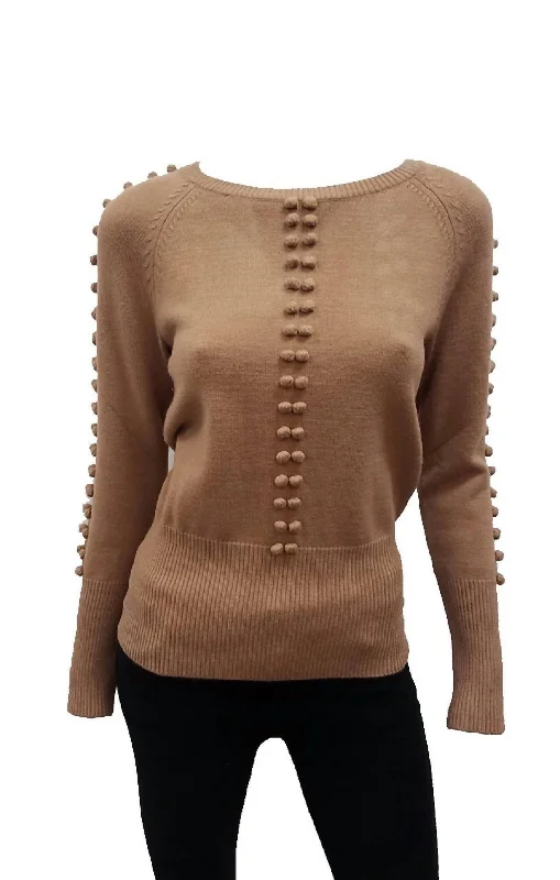 Cozy Custom Embellished SweatersAshton Long Sleeve Sweater In Camel