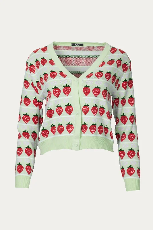 Oversized SweatersCropped Retro Strawberry Cardigan In Green