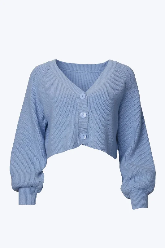 Cozy SweatersCropped Slouchy Ribbed-Knit Cardigan In Blue