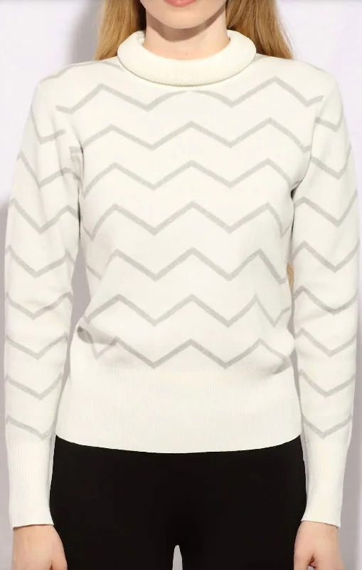 Fitted Cashmere SweatersMetallic Zig Zag Turtleneck Sweater In Cream