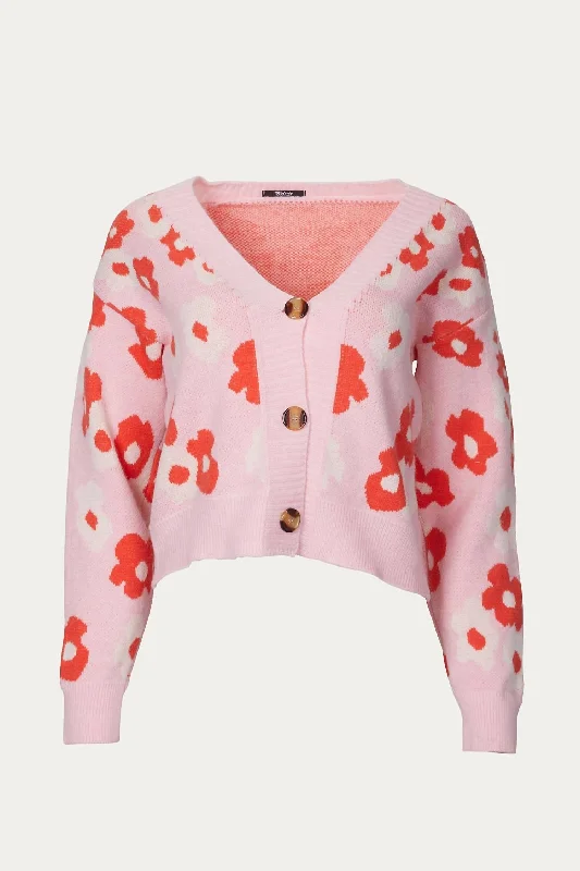 Quick-Dry SweatersRetro Knit Floral Cardigan In Pink