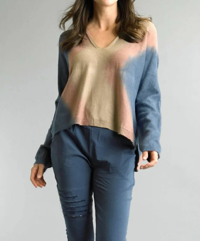 Wool SweatersTie Dye High Low Sweater In Denim/khaki