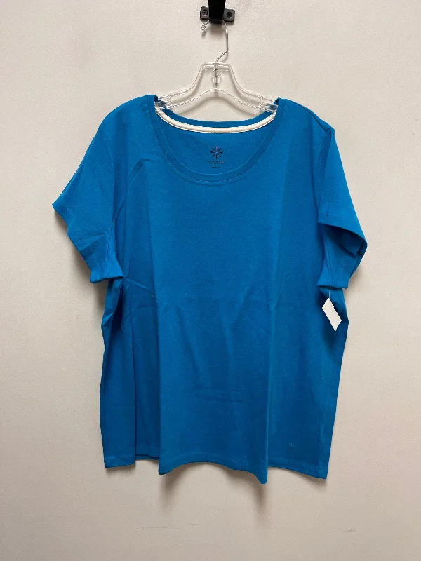 women's tops for those who refuse to compromise on styleTop Short Sleeve Basic By Isaac Mizrahi Live Qvc In Blue, Size: 3x