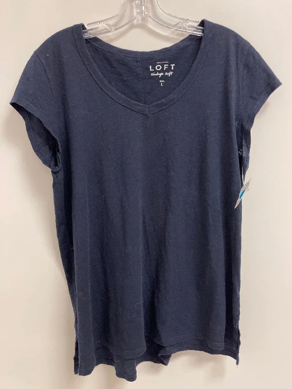 women's tops for wedding guest attireTop Short Sleeve Basic By Loft In Navy, Size: L