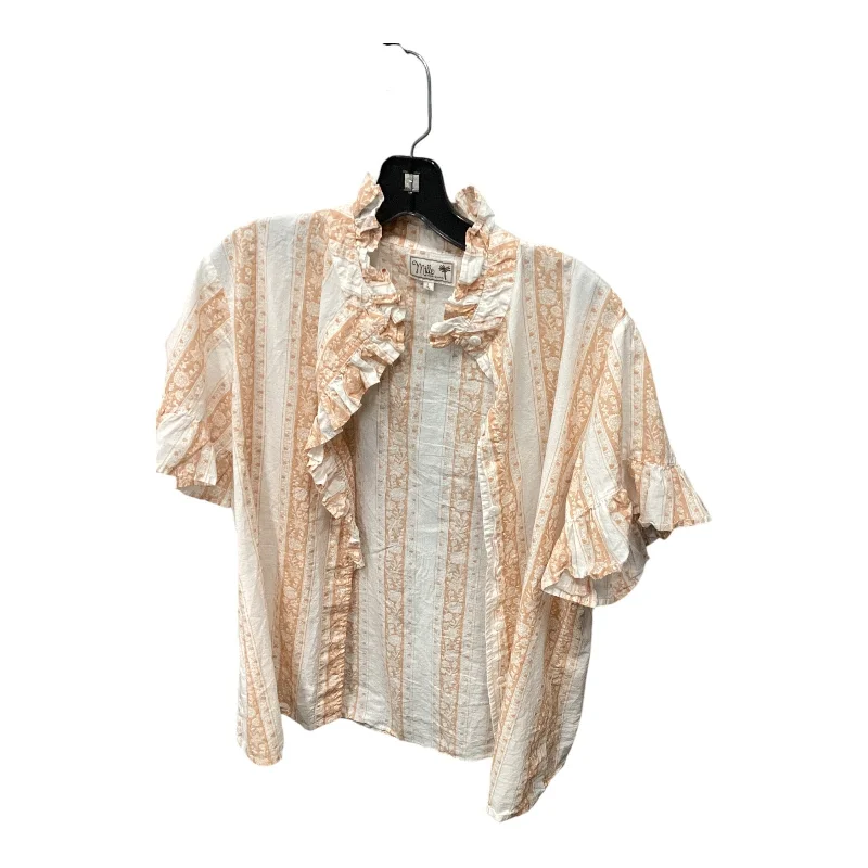 women's tops with ruffled hemsTop Short Sleeve By Anthropologie In Orange, Size: L