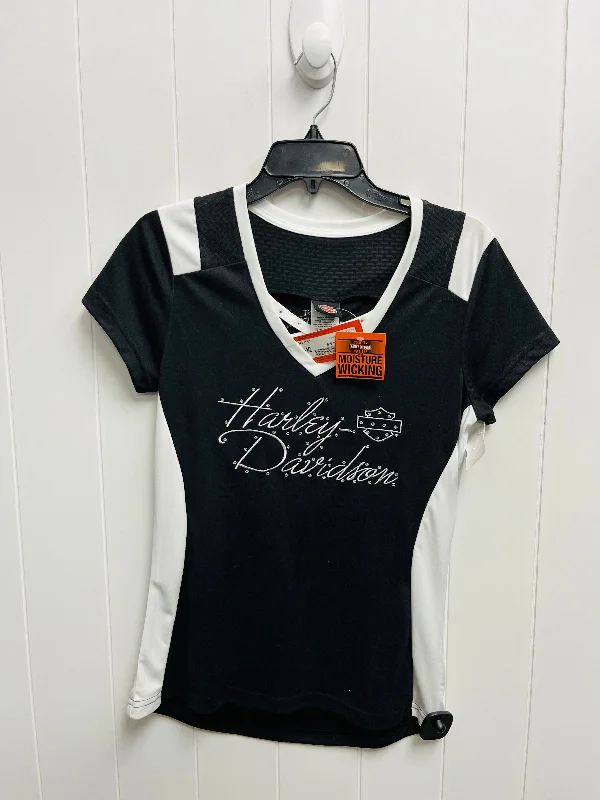 women's tops for wedding guest attireTop Short Sleeve By Harley Davidson In Black & White, Size: S