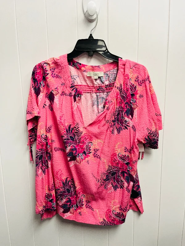 women's tops with spaghetti straps and deep V-necksTop Short Sleeve By Loft In Pink, Size: Xl