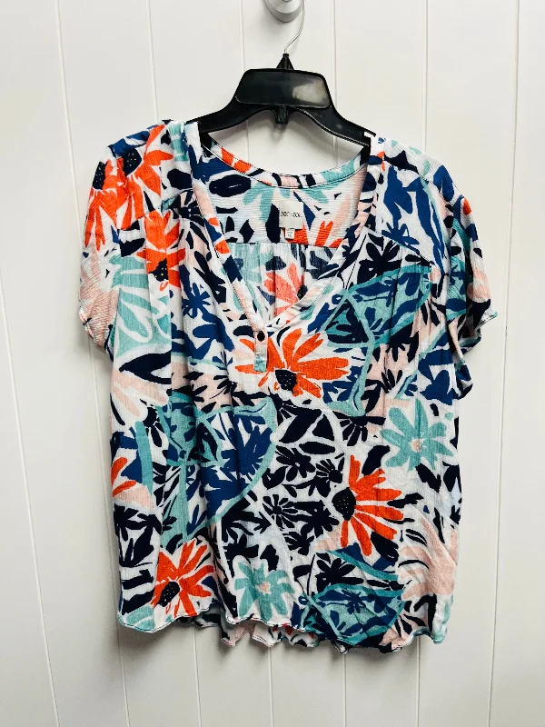 women's tops for layeringTop Short Sleeve By Nic + Zoe In Blue & Orange, Size: 1x