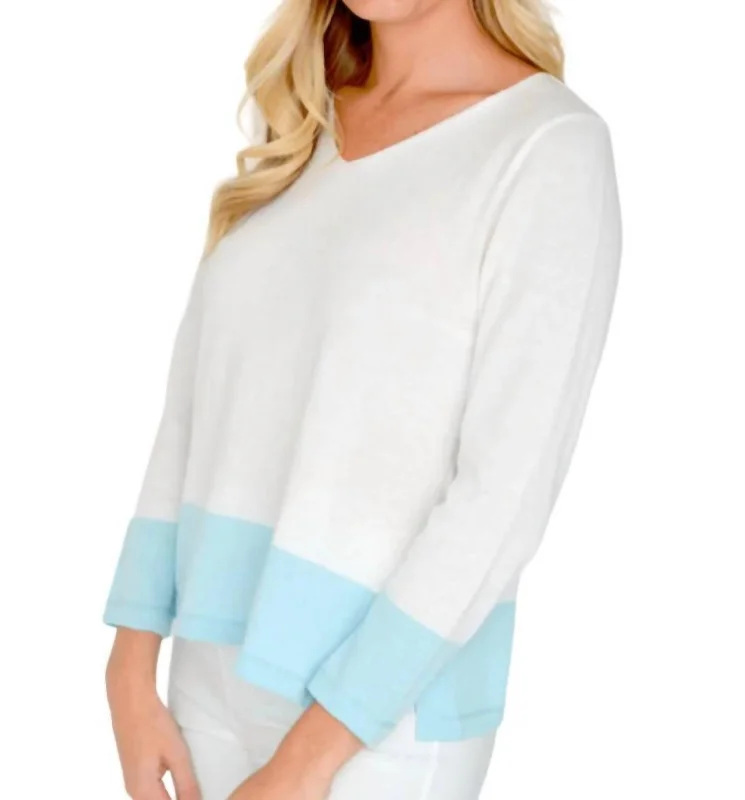 Baby SweatersTwo Tone 3/4 Sleeve Sweater In White/blue